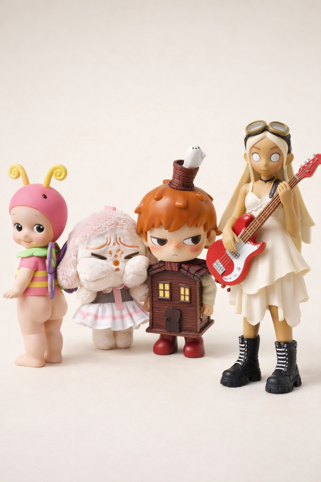 Pastel blind-box collectibles arranged in a studio still life